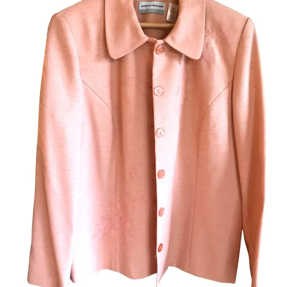 Alfred Dunner Beaded Blazer Vintage 80s Floral Embroidery Jacket Peach Size 14P